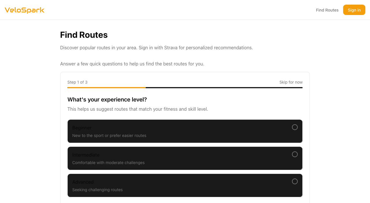 Experience Level Selection